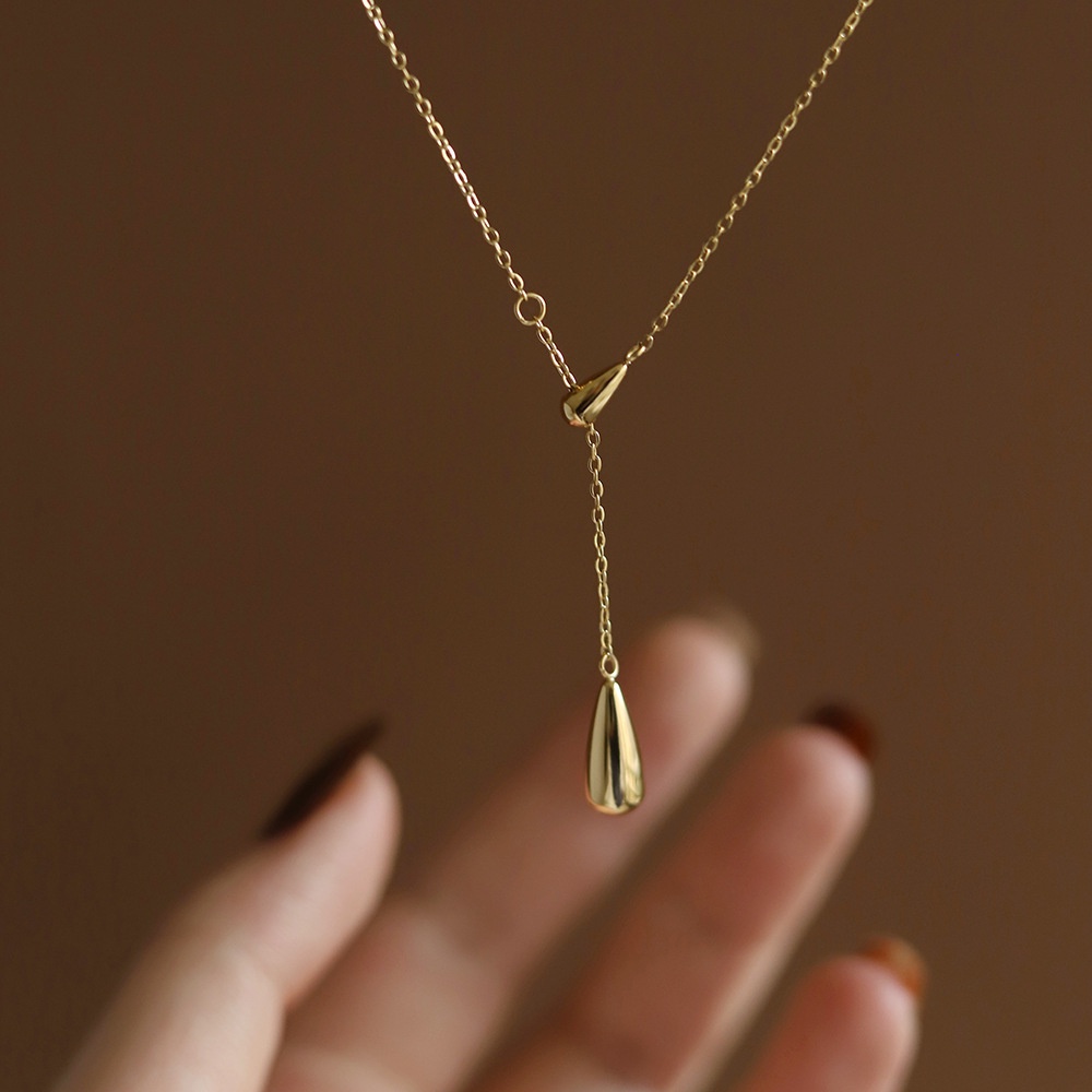 Dây chuyền nữ titan kiểu giọt nước thả dài vintage mạ vàng 18K không gỉ WN2277