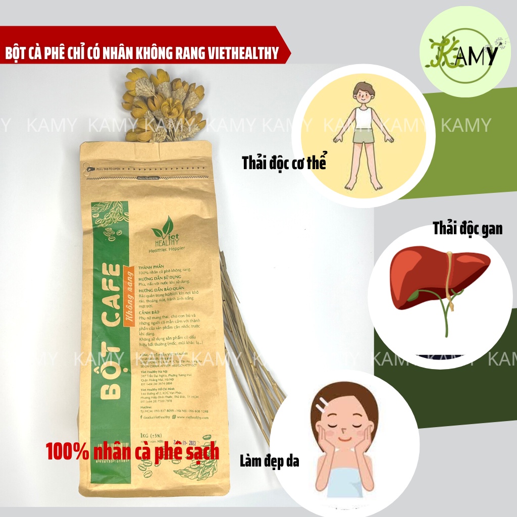 Cà phê VIETHEALTHY chỉ có nhân không rang nhiều dưỡng chất thải độc đại tràng enema thụt tháo túi 1kg (Gerson)