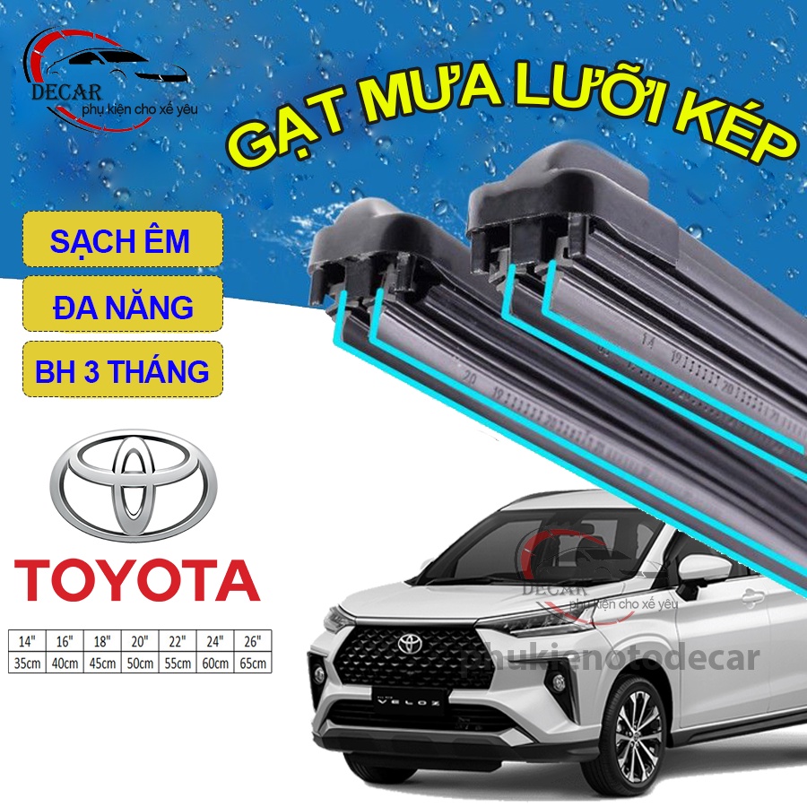 Gạt mưa lưỡi kép cao cấp, bộ cần gạt kính nước mưa 2 lưỡi khung mềm ô tô Toyota Vios,Wigo,Fortuner, Altis,Camry,Innova