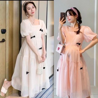 Đầm bầu cổ vuông babydoll VIba [VB02] dáng 3 tầng cổ vuông