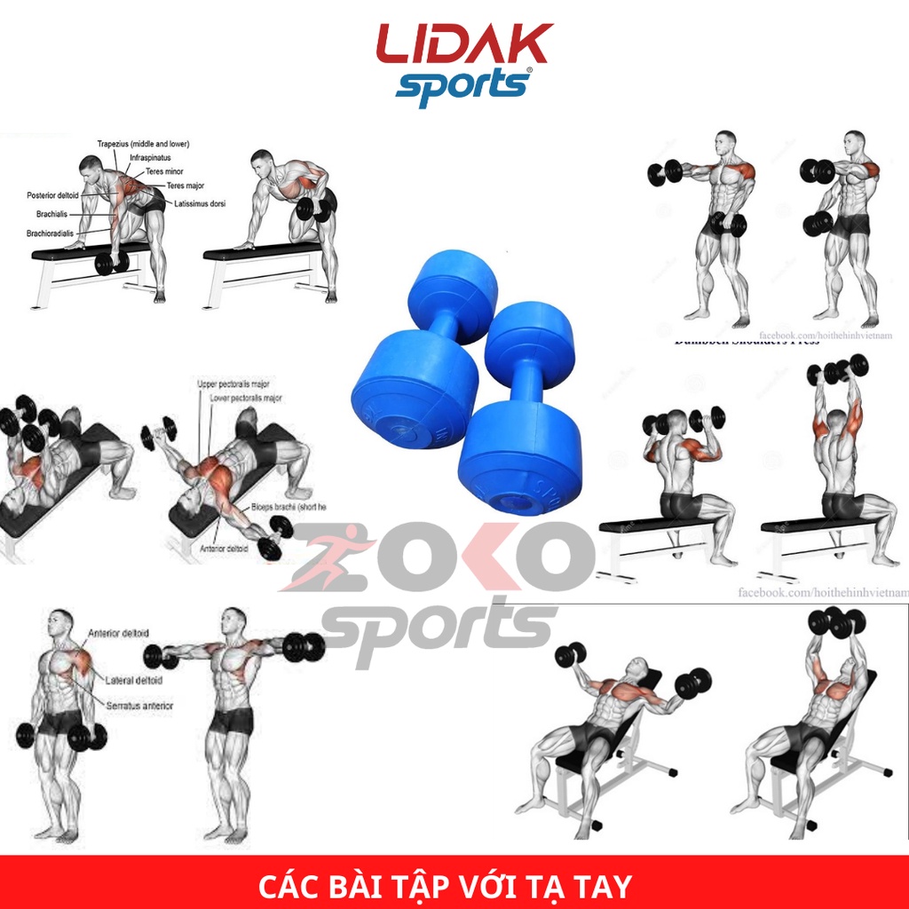 Ảnh Tạ tay nhựa 3kg Lidak, tập tay bọc nhựa, lõi thép chống gãy - LIDAK SPORT 4