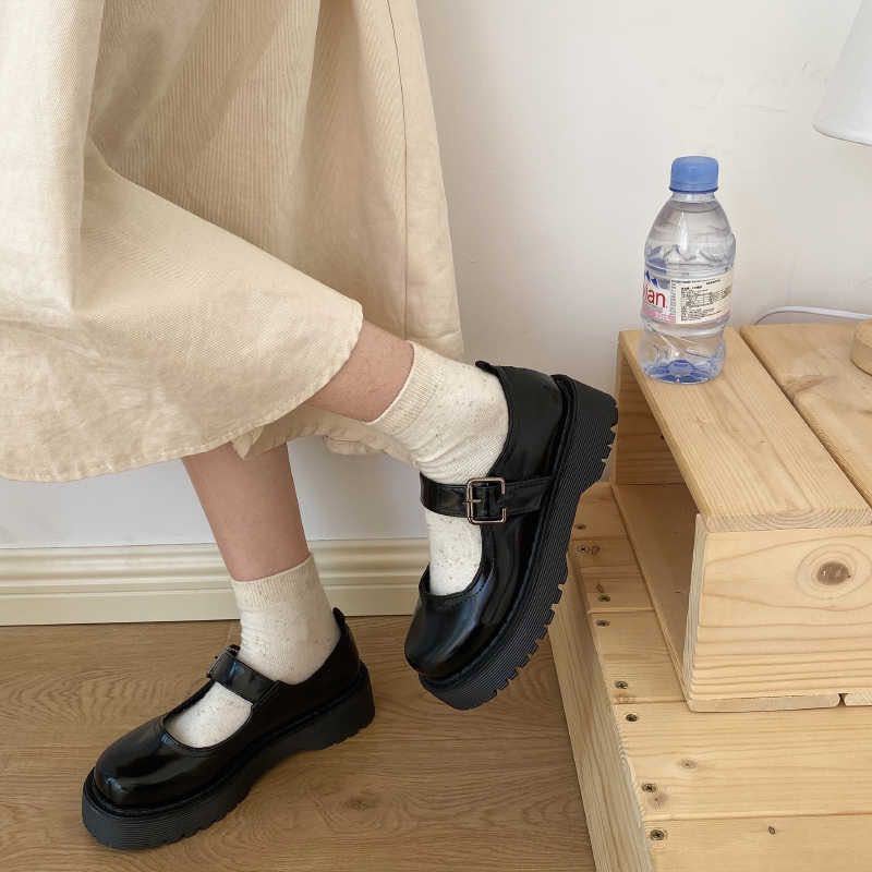 Giày búp bê Lolita nữ da bóng đế cao quai cài mũi tròn xinh xắn G007_NT Shoes