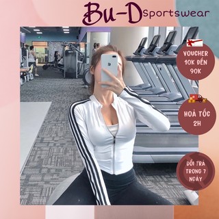 Áo khoác gym nữ tay dài thể thao cá tính trắng và đen