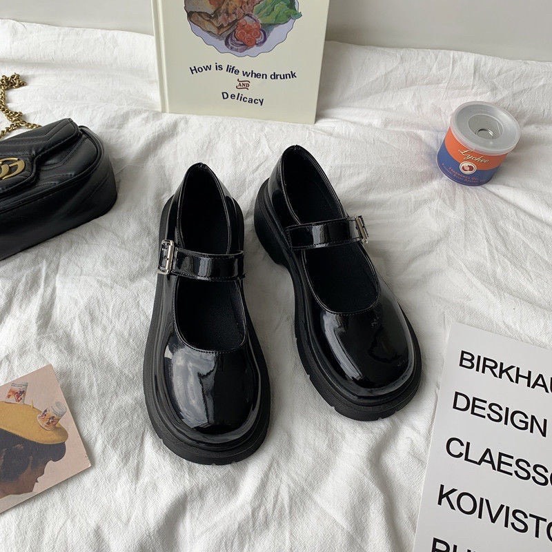 Giày búp bê Lolita nữ da bóng đế cao quai cài mũi tròn xinh xắn G007_NT Shoes