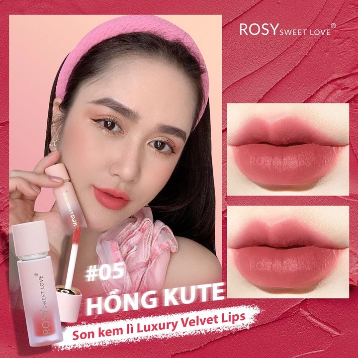 Son Kem, Lì, không Trôi, son ROSY lên môi nhẹ mỏng mềm mịn, son môi không chì, dưỡng môi <Màu Hồng Kute>