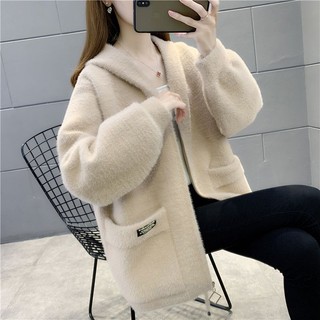 Áo Khoác Lông Cừu Có Mũ Trùm Dáng Rộng Thời Trang Mùa Thu Đông Dành Cho Nữ