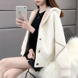 Áo Khoác Lông Cừu Giả Có Mũ Trùm Dáng Rộng Ngắn Thời Trang Thu Đông Hàn Quốc Hàng Mới 2022
