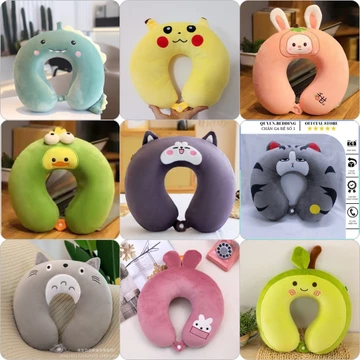 Gối Chữ U Kê Cổ Bông và Cao Su Non Gối Kê Cổ Thỏ, Mèo, Khủng Long Totoro Siêu Đáng iu