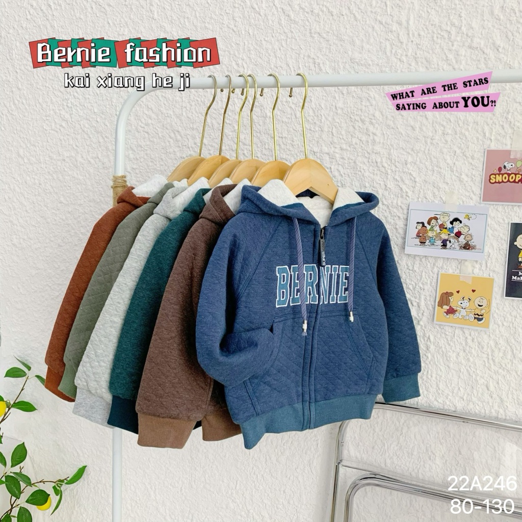 Áo khoác nỉ trần trám unisex cho bé trai bé gái, áo khoác giữ ấm cho bé hàng Bernie