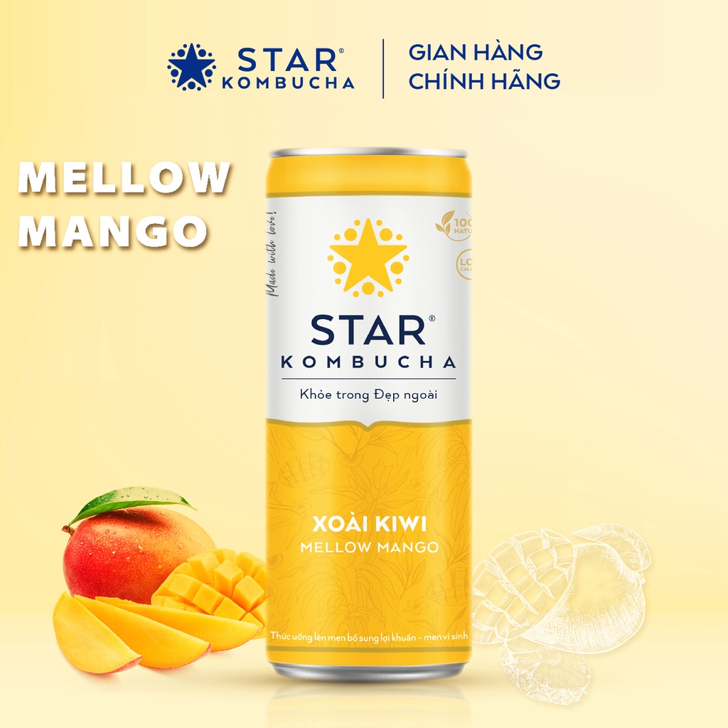 Ảnh Thùng 12 lon STAR KOMBUCHA Xoài Kiwi / Mellow Mango (250ml/lon) -Trà lên men vi sinh hỗ trợ tiêu hóa 3