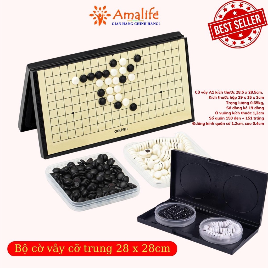 Ảnh Bộ cờ vây nam châm cỡ trung 28x28cm có bàn là hộp đựng có thể chơi caro chính hãng Amalife 1