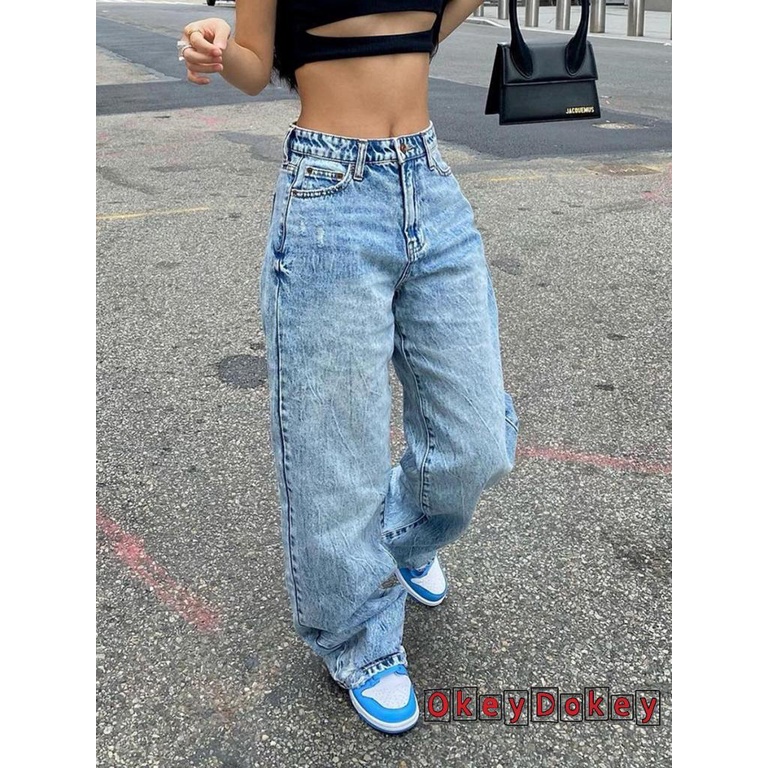 Quần Jean Baggy Lưng Vừa y2k Thời Trang Hàn Quốc Cho Nữ