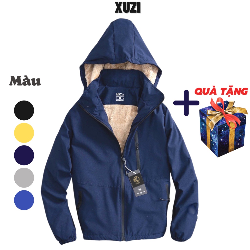 Áo khoác gió nam nữ lót lông , áo gió dù lót lông cừu dày dặn màu nâu ấm áp mùa đông vải tráng bạc chống nước siêu đẹp