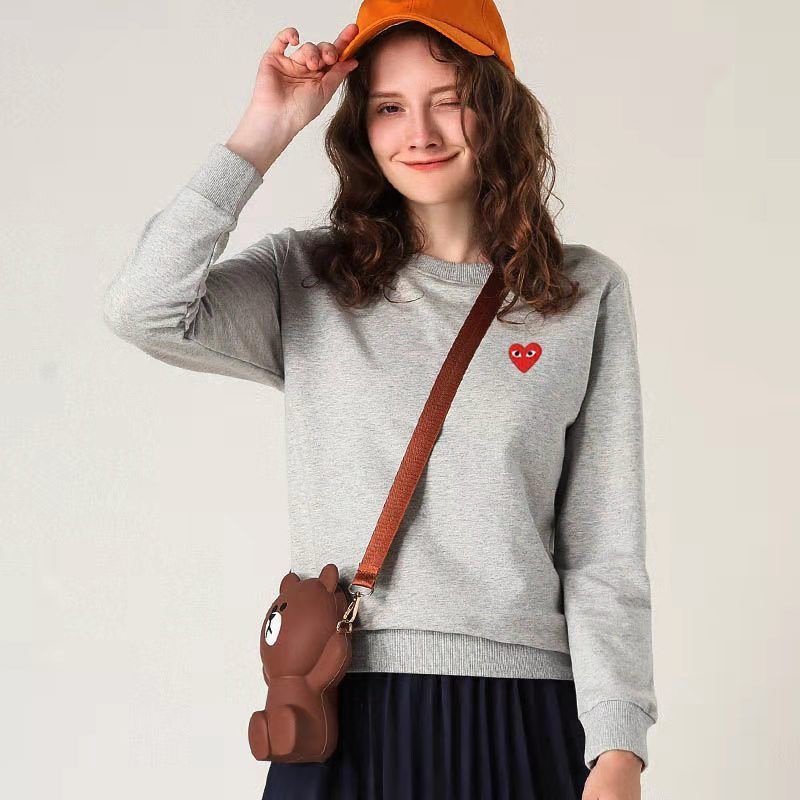 Áo thun Cotton cổ tròn nguyên chất chơi thêu trái tim thời trang phù hợp cho nam nữ Cặp đôi phong cách cổ áo Nhãn + Thẻ