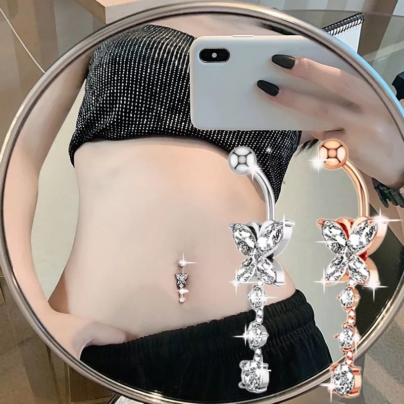 Khuyên Rốn Thép Y Tế Đính Đá Zircon Thời Trang Cho Nữ