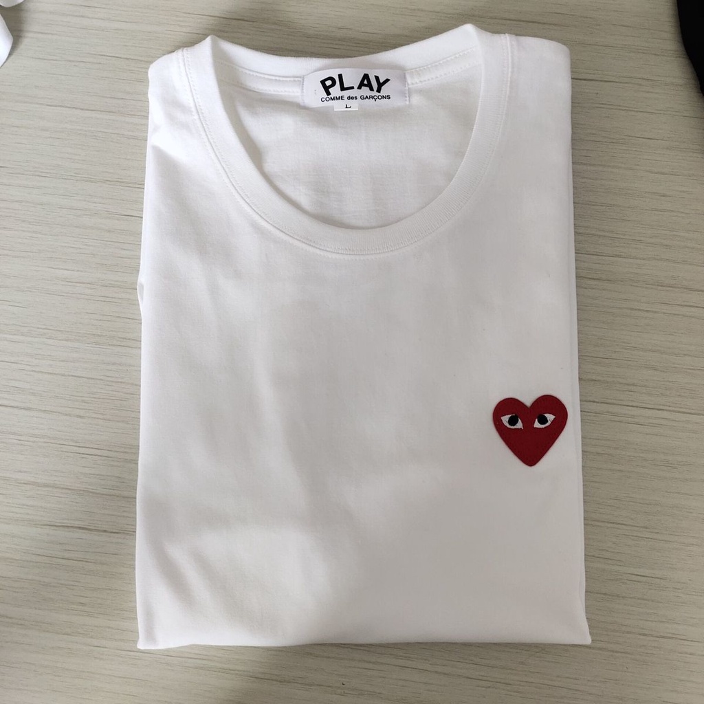 CDG PLAY thêu tình yêu Áo nam nữ màu đen trắng cotton nguyên chất cặp đôi sinh viên tay ngắn