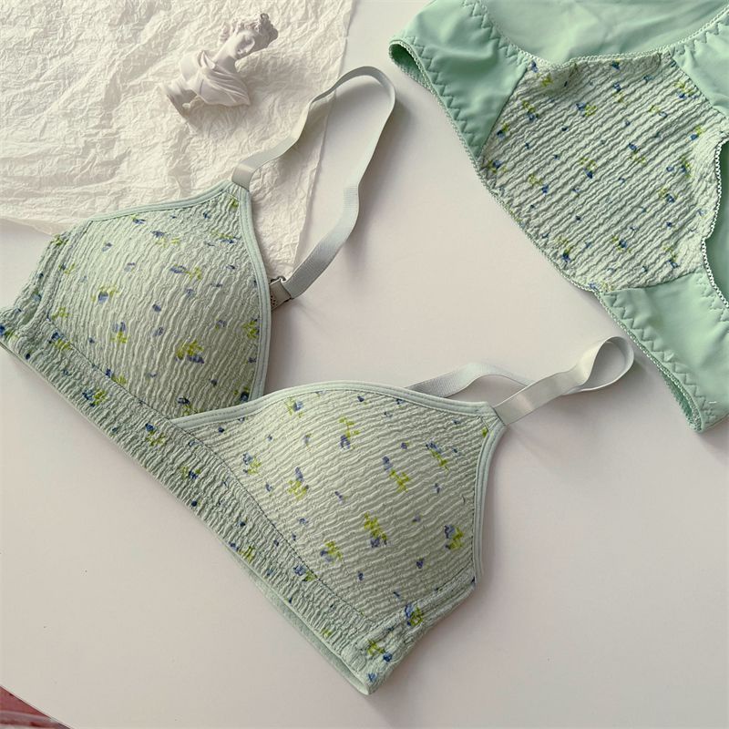 Set Áo Ngực Không Gọng + Quần Lót Cotton Mỏng Dáng Chữ V Thời Trang Quyến Rũ Cho Nữ