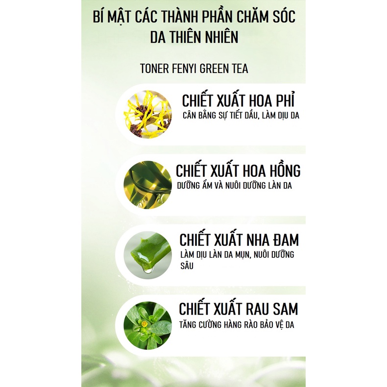 Toner Trà Xanh FENYI Green Tea 100ml Dưỡng Trắng, Cấp Ẩm, Loại Bỏ Dầu Thừa Và Se Khít Lỗ Chân Lông, Giúp Da Trắng Sáng
