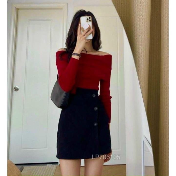 Áo trễ vai tay dài thun gân tôn dáng hot thu đông - AO01