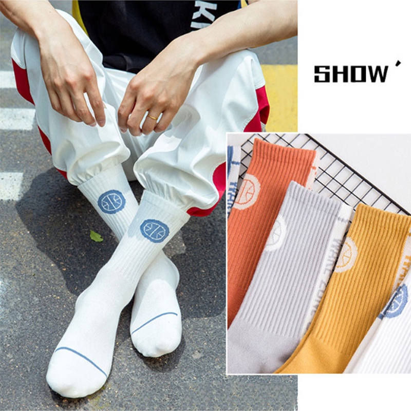 Tất trắng cổ cao nữ nam phong cách Hàn Quốc vớ thể thao thời trang trendy cá tính chất cotton kháng khuẩn HANASO TD055