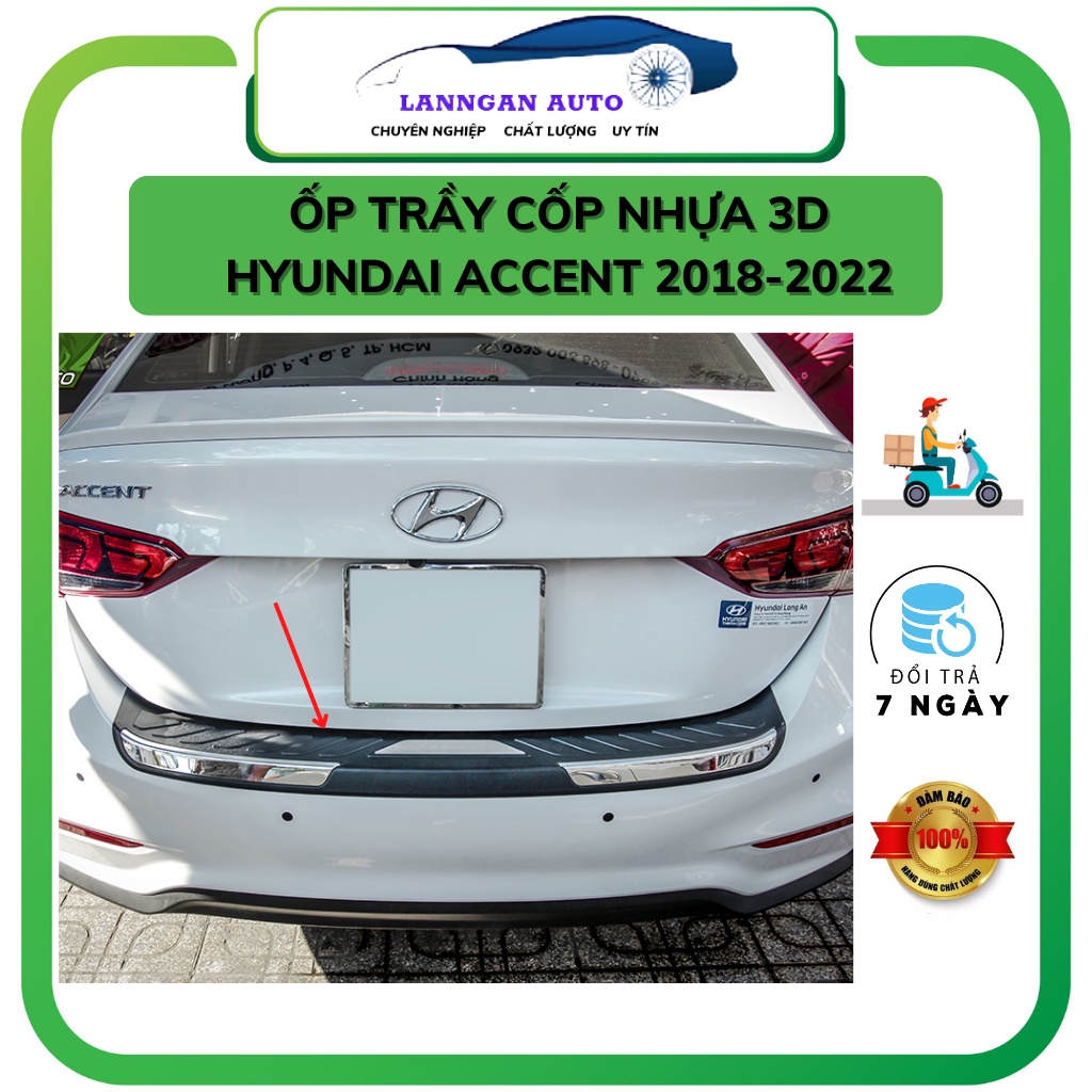Ốp chống trầy cốp ngoài Huyndai Accent 2021-2023, Mẫu nhựa 3D đen ABS cao cấp