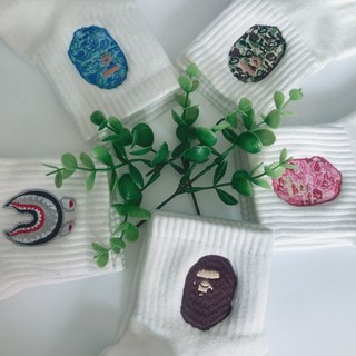 Mới bape Ape Đầu Thêu Dày Tất Đáy / Ống Cao Cấp Vừa Thể Thao Thời Trang Tất Cotton Nguyên Chất / Nam Nữ Cùng Phong Cách Tất
