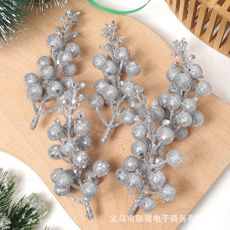 Cành sung nhũ kim tuyến loại đẹp trang trí tháp bánh oản, trang trí Noel vòng nguyệt quế - Kem Shop K323