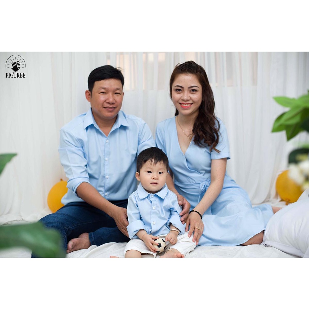 Áo sơ mi bé trai, váy bé gái Fig Tree màu xanh nhạt nhẹ nhàng, Thời Trang Cho Bé, Chất Mềm Mịn Mát