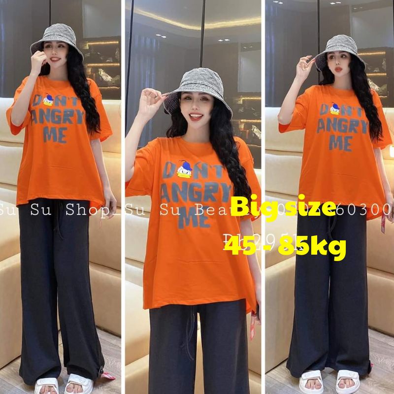 Đồ Bộ Nữ Bigsize Quần Suông Cạp Cao Có Túi Thun Tăm Lạnh Form Rộng Tay Lửng Hoạt Hình ESHOP DB168