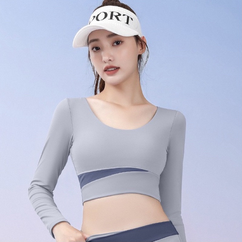 Bộ Quần Áo Tập Gym,Yoga,Áo Croptop Tay Dài Tập Gym Yoga Cao Cấp