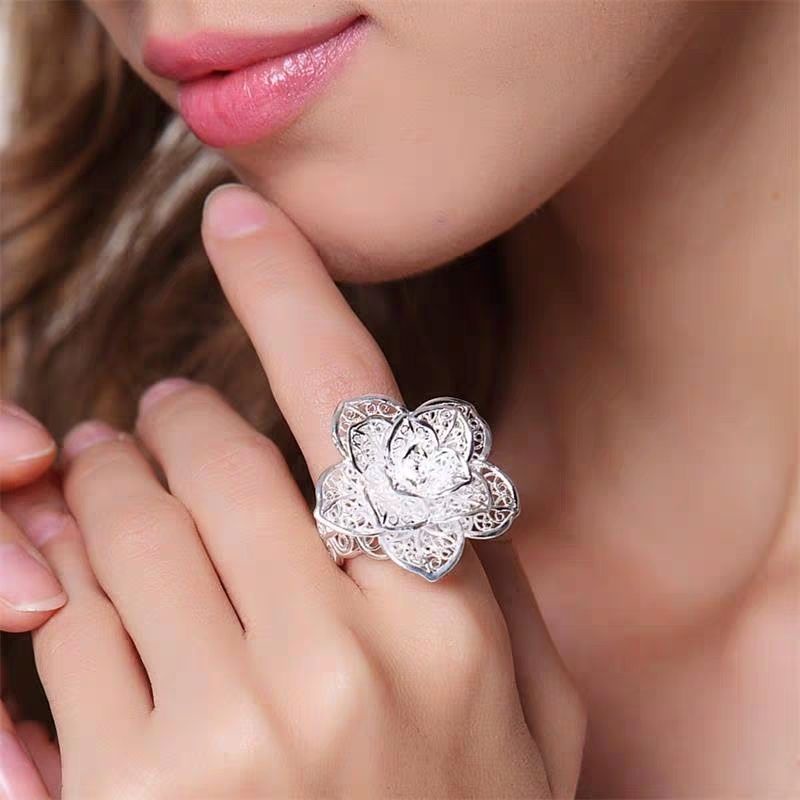 Bộ Trang Sức Mạ Bạc 925 Hình Hoa Thời Trang Dành Cho Nữ