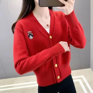 Áo cardigan len nữ có cúc kim loại form rộng dài tay chất dày dặn phong cách Hàn Quốc