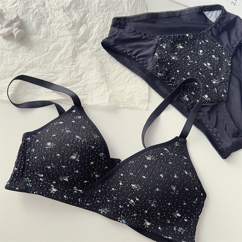 Set Áo Ngực Không Gọng + Quần Lót Cotton Mỏng Dáng Chữ V Thời Trang Quyến Rũ Cho Nữ