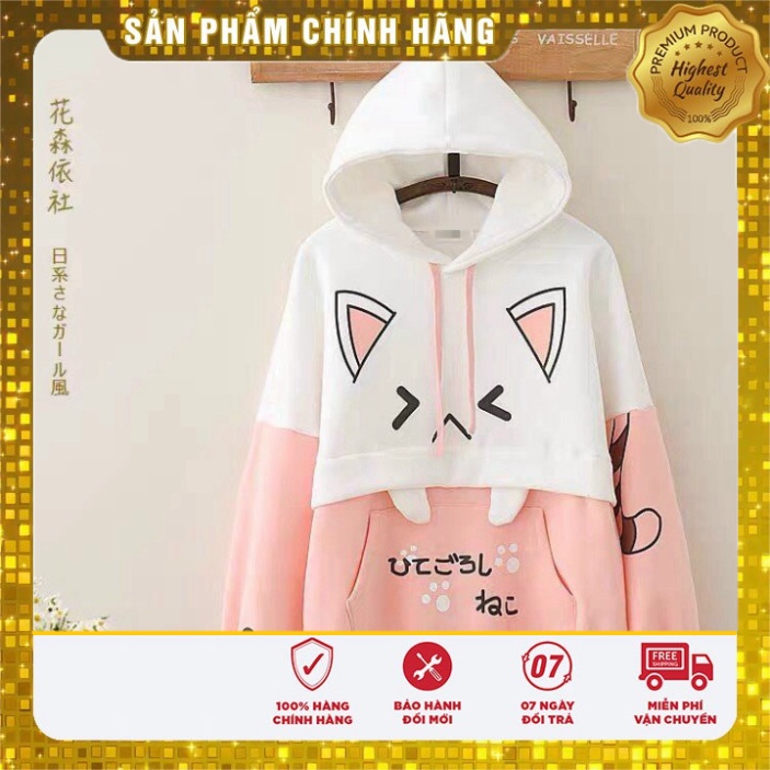 [FREESHIP]Áo Khoác HOODIE giới tính MÈO TAI THỎ Chất Vải cứng cáp Ấm Áp