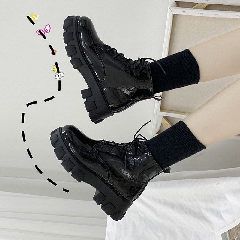 Giày boost đen nữ cổ cao, đế cao buộc dây trẻ trung cá tính G20_NT Shoes