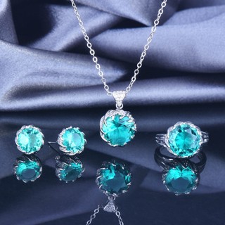 Bộ trang sức kim cương citrine lotus 7.5 carat, bạc sterling xanh Palaiba, gồm dây chuyền và bông tai