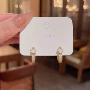 Chất Lượng Cao Kim Bạc 925 Zircon Trái Tim Bông Tai Thời Trang Nữ Vòng Bông Tai