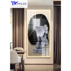 Tranh Treo Tường Gấu KAWS Bearick , Tranh Tráng Gương D40x60cm D50x75cm D60x90cm D70x120m