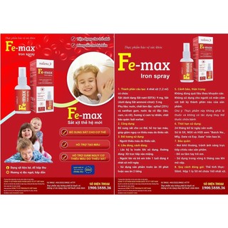 Sắt dạng xịt Fe Max,bổ sung Sắt Fe Max giúp hỗ trợ tạo máu, giảm nguy cơ thiếu máu do thiếu sắt