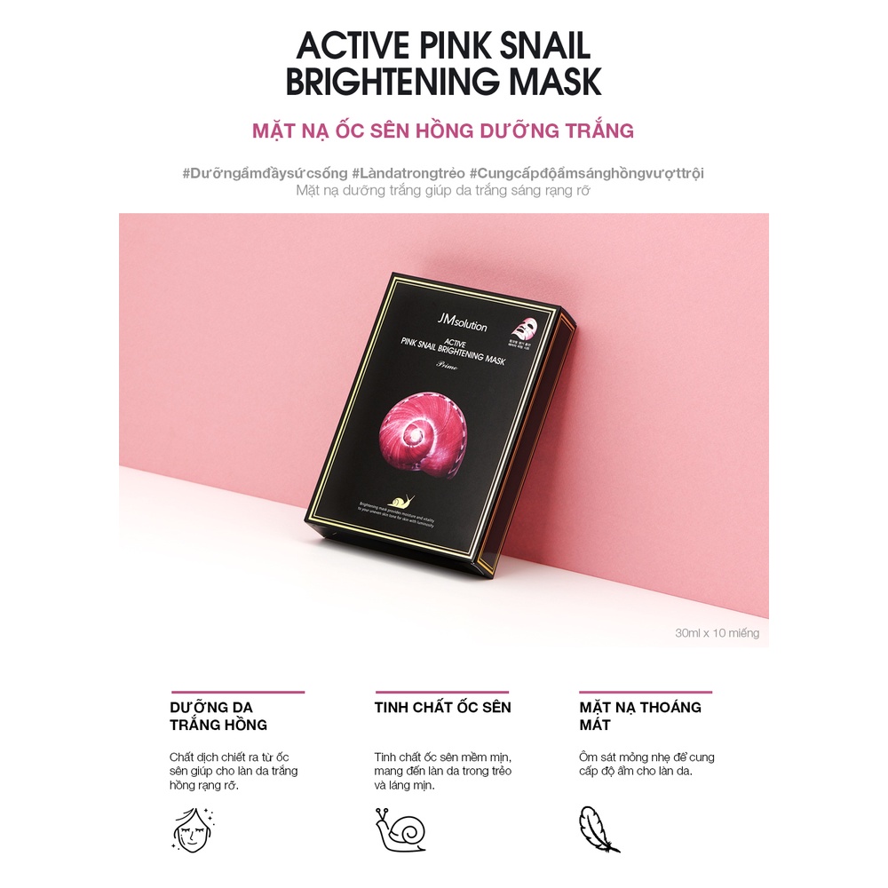 JMsolution Mặt Nạ Ốc Sên Hồng Active Pink Snail Brightening Mask Prime 30ml - Dưỡng Ẩm Dưỡng Da Trắng Hồng - Chính Hãng