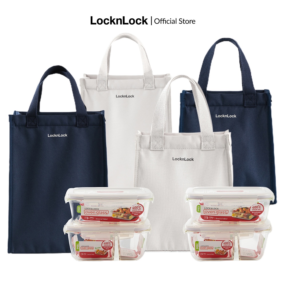 [Mã LIFEMC07CBAU giảm 50k đơn 350k] Bộ túi hộp cơm thủy tinh Lock&Lock Lunch box set - LLG429DS2 (2 màu)