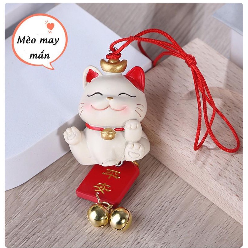 Dây Treo Hình Mèo May Mắn Cho Gương Chiếu Hậu Ô Tô – Trang Trí Nội Thất Xe, Quà Tặng Dễ Thương