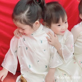 Áo dài Tết cho bé Batala Kids, Áo dài cách tân LỤA tơ cao cấp hoạ tiết hoa dễ thương cho bé từ 10-25kg
