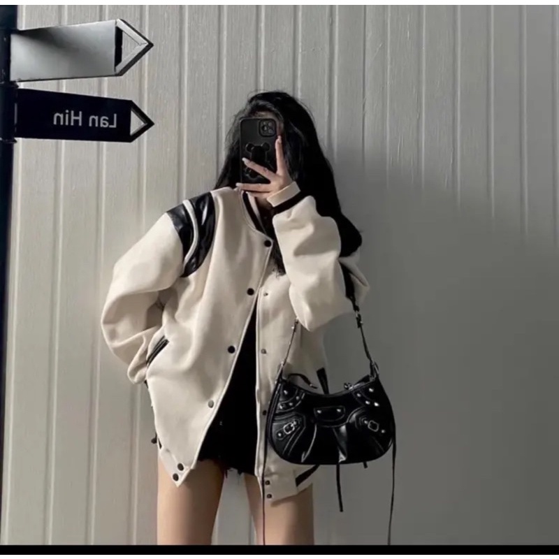 [Ảnh Thật ] Áo Khoác Bomber Unisex Dạ 2 lớp phối sọc pha da nam nữ
