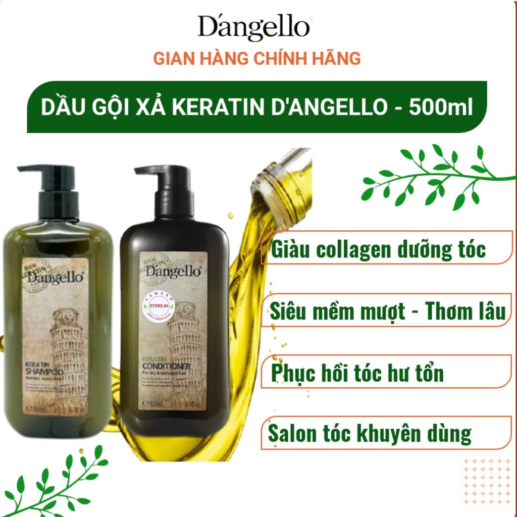 Dầu gội DANGELLO COLLAGEN 500ml - 800ml hỗ trợ giúp giảm rụng tóc, giảm gàu, giảm dầu, mềm mượt
