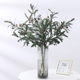 Cành oliu có quả nhiều nhánh lá bạc giả nhập khẩu thân cao cành cao 80cm từ lụa và nhựa cao cấp