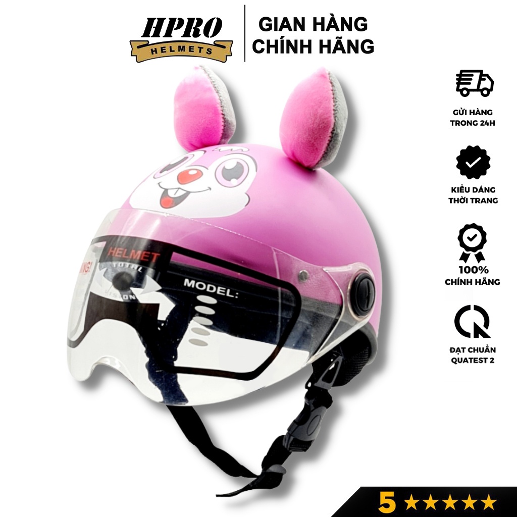 Ảnh Mũ bảo hiểm trẻ em có kính Hpro helmet, họa tiết cute đáng yêu, có tai ngộ nghĩnh, cho bé từ 3-8 tuổi 3