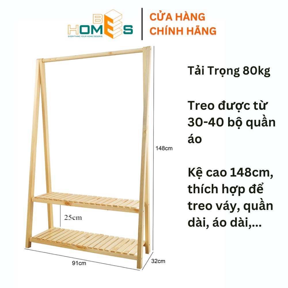 Ảnh Giá treo quần áo gỗ chữ A Behomes 2 tầng - Nội thất phòng ngủ lắp ráp 1