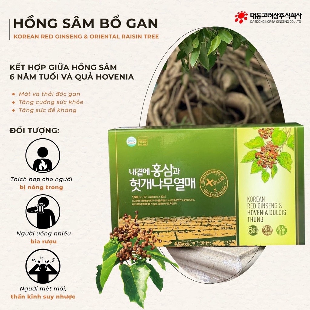 Hồng sâm bổ gan Korean Red Ginseng & Oriental Raisin Tree | Shopee Việt Nam