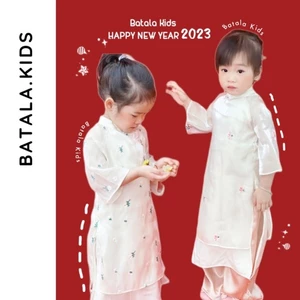 Áo dài Tết cho bé Batala Kids, Áo dài cách tân LỤA tơ cao cấp hoạ tiết hoa dễ thương cho bé từ 10-25kg